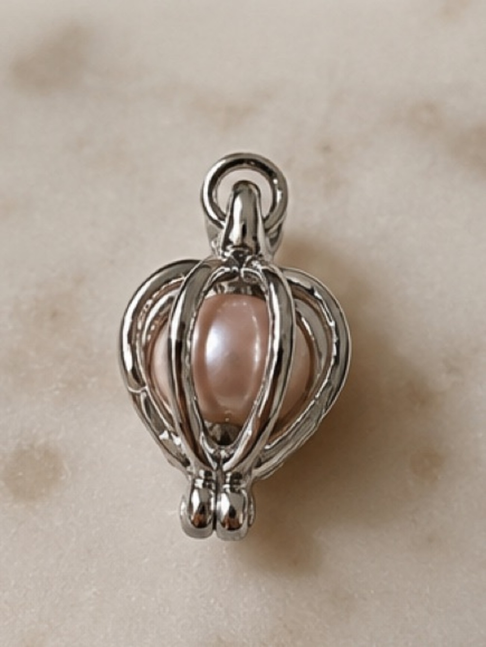 Elegant Silver & Enclosed Rose Gold Pearl Charm - Picture 4 of 7